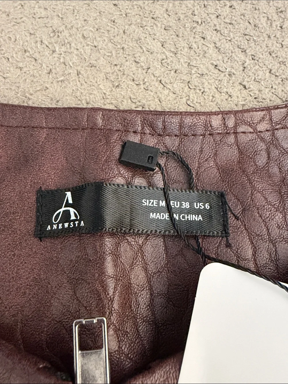 Cropped Faux Leather Jacket in Wine — Womens - Picture 4 of 4